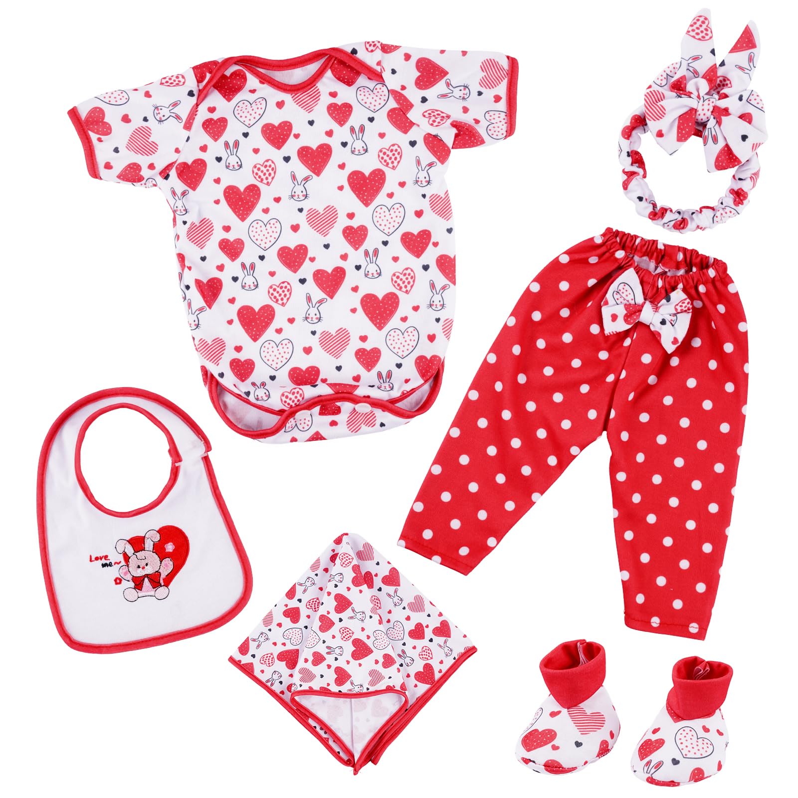 【Doll is not Included】BABESIDE 6 Pcs Reborn Baby Doll Clothes Set for 17-22 Inch Babydolls, Bunny & Heart Reborn Doll Clothes and Accessories with Headband and Socks for Realistic Baby Dolls Girls
