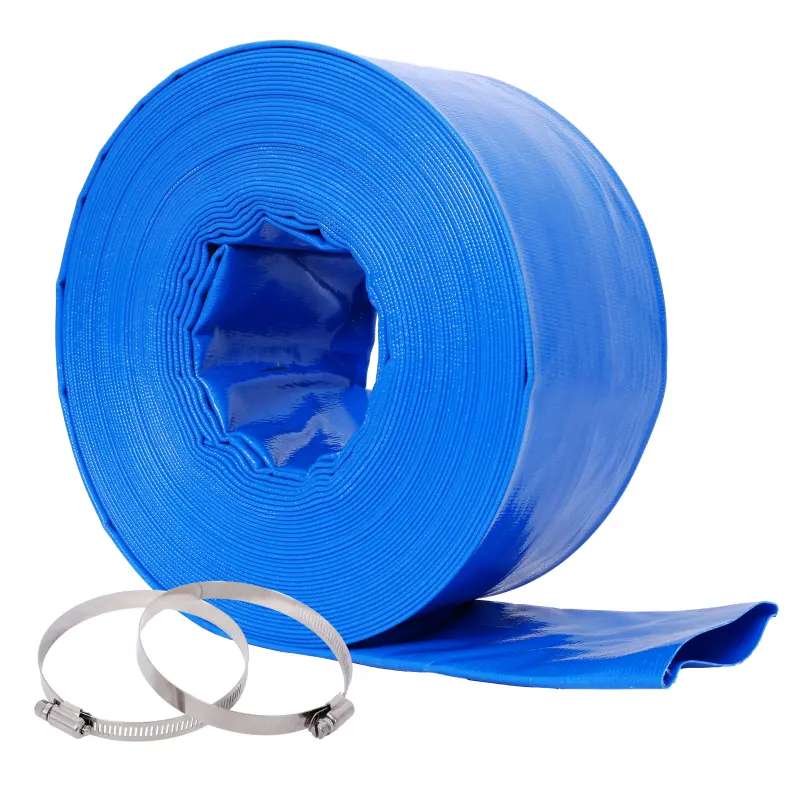 4"x100FT Pool Backwash Hose, Blue Heavy Duty Reinforced PVC Lay Flat Water Discharge Hose for Swimming Pool Filter Pump,with 2 Clamp