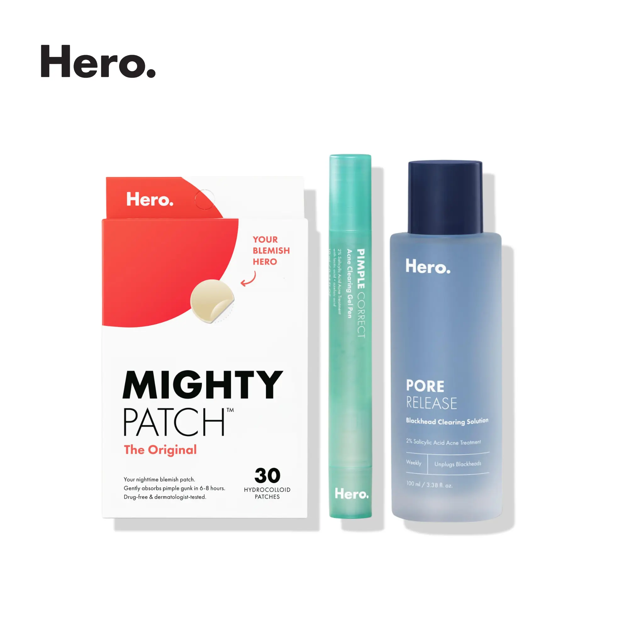 Hero Mighty Patch Original, Pimple Correct Pen, Pore Release Blackhead Clearing Solution Bundle Hero Mighty Patch Original, Pimple Correct Pen, Pore Release Blackhead Clearing Solution Bundle