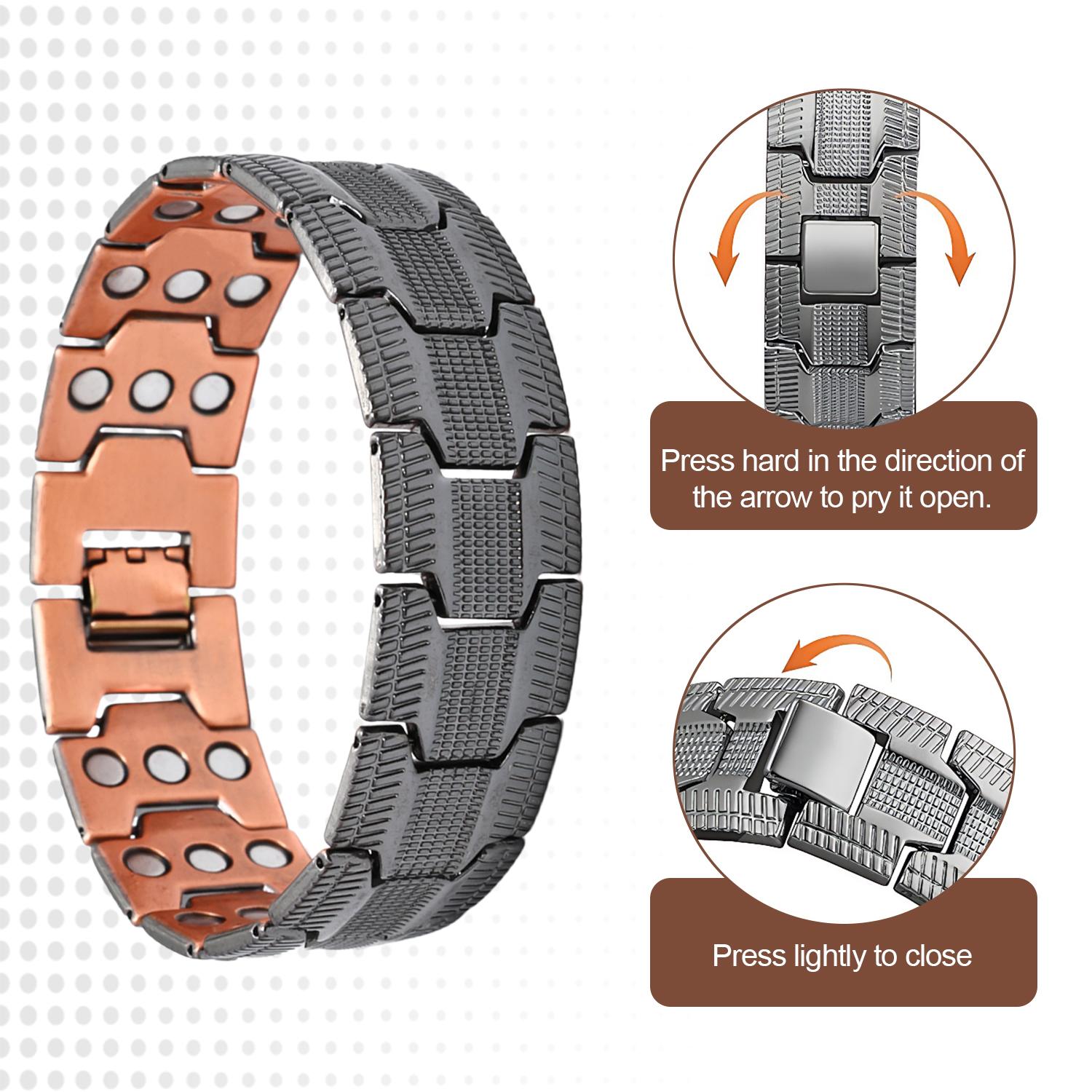 3x Men's Copper Bracelet Triple Super Magnet, Magnetic Bracelet with Adjustable Size Tool, Relieves Joint Pain and Improves Energy Circulation  Strong Magnetic Bracelet Men's Valentine's Day Father's Day Jewelry Gift