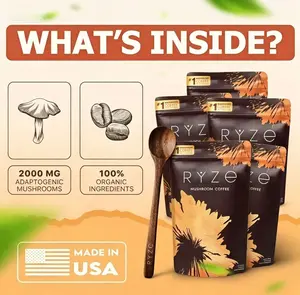 [Pack of 5] RYZE SUPERFOODS Mushroom Coffee USDA Organic with 6 Adaptogenic Mushrooms and MCT Oil, USA Grown Instant Coffee for Better Energy, Focus, Digestion, Immunity with Lions Mane & Turkey Tail (30 servings)