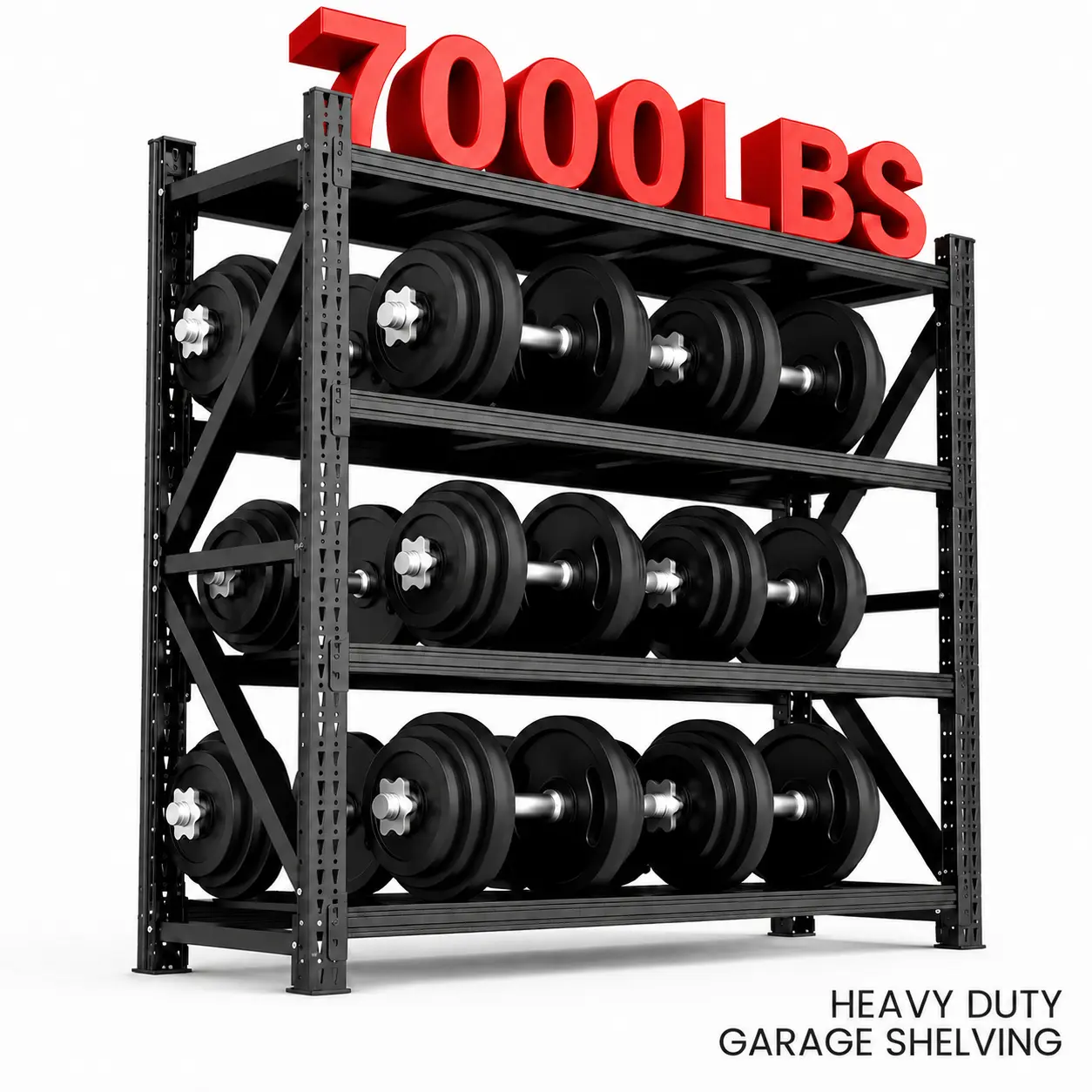 7000 LBS Heavy Duty Metal Storage Rack, 4-Tier Adjustable Industrial Steel Garage Shelving with Metal Frame, 79" W x 24" D x 75" H Single Unit for Garage, Warehouse, Utility Room, Shelves, Rectangular