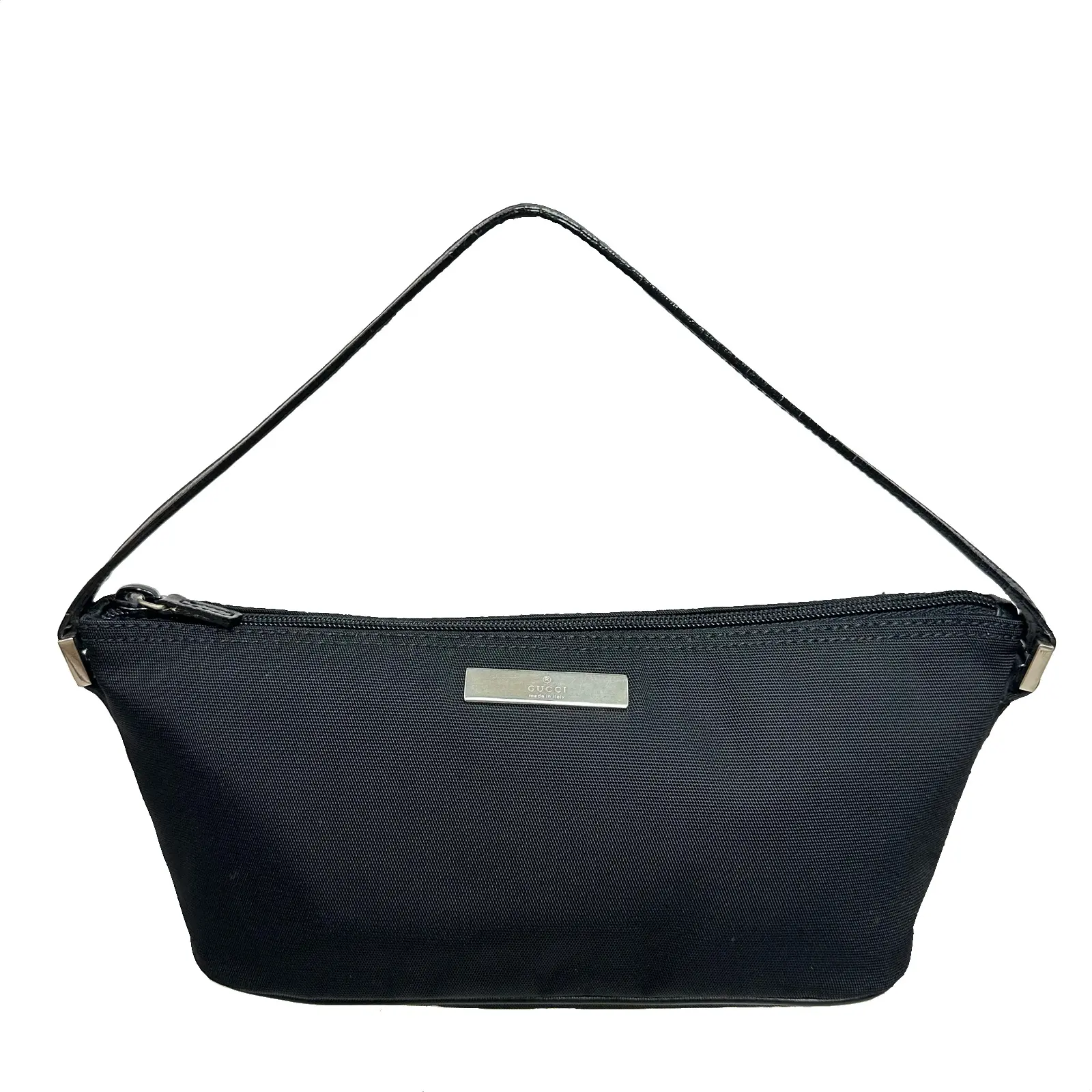 Pre-owned GUCCI Nylon Mini Bags Black Boat Pochette Handbag with Leather Shoulder Strap