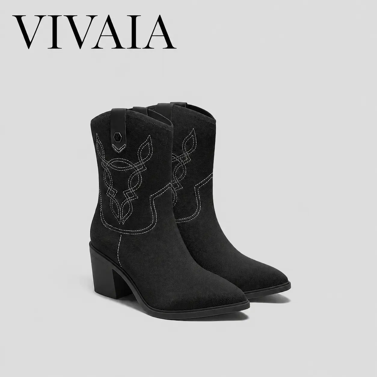 VIVAlA Women’s Pointed-Toe Western Ankle Boots – Water-Repellent Stretchy Upper, Pressure-Relief Cushion Insole & Stable 3" Block Heel Trendy Versatile (Wesley) Walking Shoes Walking Shoes
