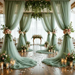 2 pieces of 0.75*8.5m/29.53x334.6 inches sage green sheer netting, indoor wedding aisle and hallway decor, birthday party chair back decorations, romantic date scene setup, soft and comfortable polyester fabric transparent gauze