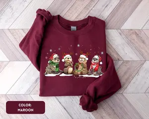 Otters Christmas Sweatshirt Christmas Otter Shirt Cute Christmas T-Shirt Funny Holiday Shirt Xmas Long Sleeve Winter Holiday Shirt Otter Tee