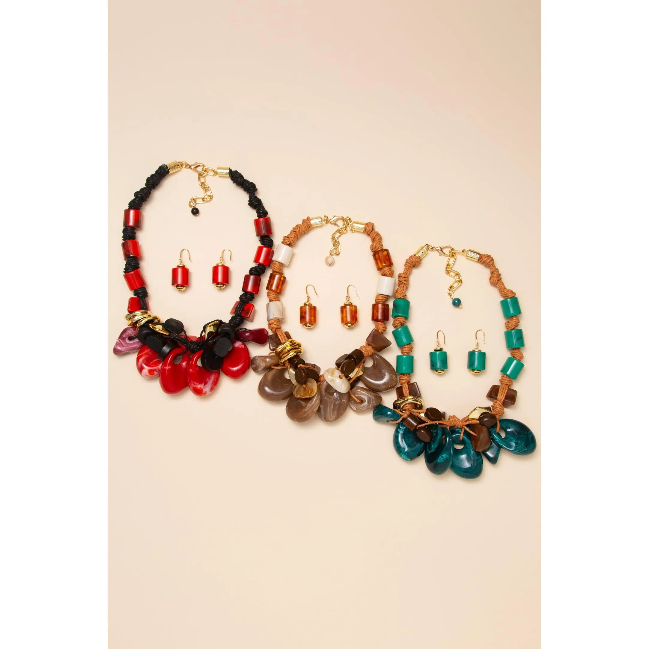 Kylie Marbled Stone Drop Cluster Necklace Earring Set
