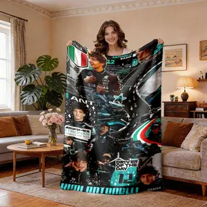 Mercedes F1 Antonelli No.12 Patchwork Flannel Blanket, Lightweight Soft Breathable, Ideal for Spring Summer, Bedroom Decor, Bed Sofa Office Camping Travel