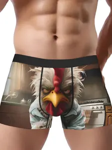 Funny Rooster Chef Cooking Kitchen Print Underwear - Men's Novelty Boxer Briefs with Non-Transparent Fabric