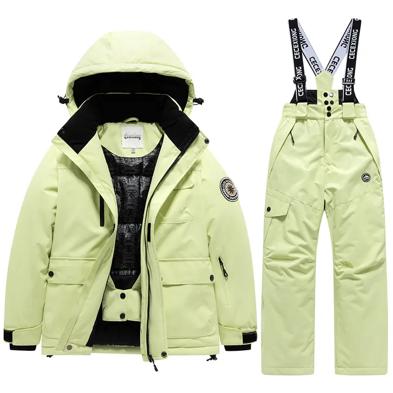 Kids' Waterproof Warm Ski Suit, Solid 2-Piece Sports Top Jacket and Pants for Skiing & Outdoor Activities