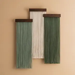 Boho Style Macrame Wall Hanging, Handmade Wood Board Fringe Backdrop, Wind-Blown Decorative Tapestry for Living Room Bedroom Office