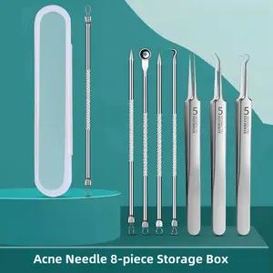 Facial Cleansing Set Tools Acne Needles 8 Pcs Set Delivery Plastic Box - Silver