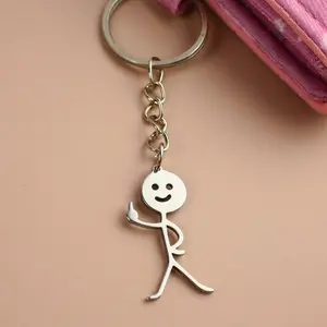Funny Stickman Keychain Middle Finger Hand Gesture Keyring, Stainless Steel Funny Doodle Keychain, Metal Funny Keychains for Men Women
