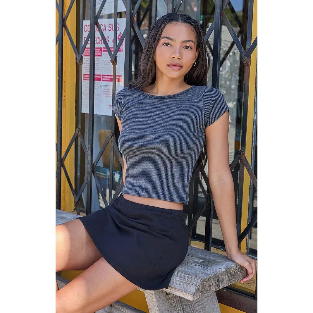 John Galt Women's Gray Striped Ashlyn Short Sleeve Top