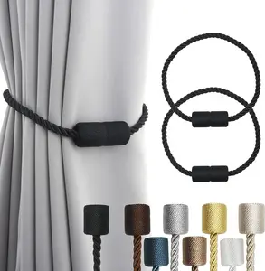 2 Pack Black Strong Magnetic Curtain Tiebacks Outdoor Elegant Decorative Tie Backs Modern Rope Tiebacks for Drapes Window Curtain Holdbacks for Draperies