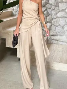 Elegant Two-Piece Set, Loose Fit Crop Top & Wide-Leg Pants, Casual Daily Wear, Perfect for Travel, Stylish Comfortable