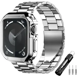 for  Watch Metal Band with Case 49mm 46mm 45mm 44mm 42mm 41mm 40mm 38mm,Stainless Steel Bands Men  Wrist Strap and TPU Soft Case for iWatch Ultra SE Series 10 9 8 7 6 5 4 3 2 1 Wearable