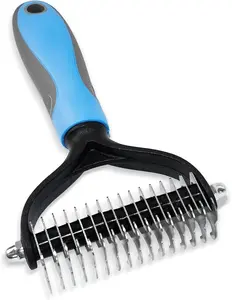 Double-Sided Extra-Wide Steel-Teeth Pet Deshedding Brush - Lightweight Universal Fit Hair Removal Tool for Long-Haired Dogs & Cats