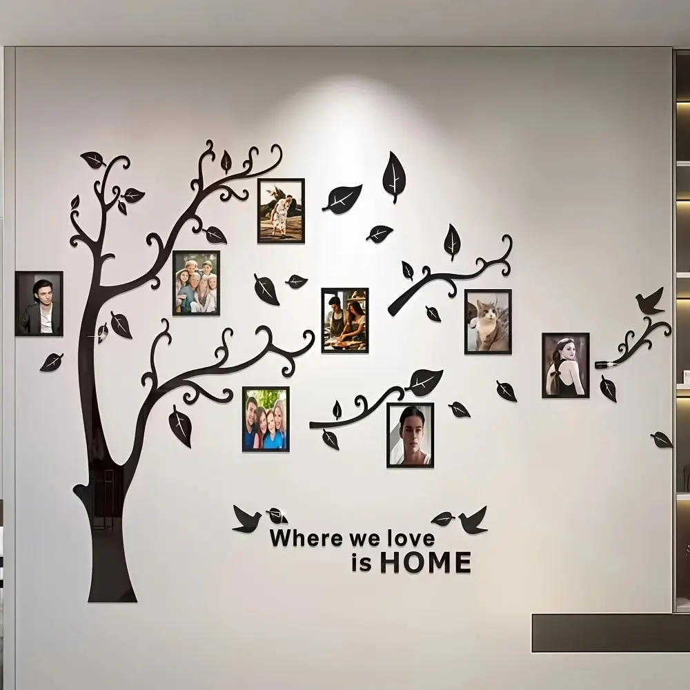 Family Tree Photo Wall Mirror Sticker, Interior Stickers, 3D Acrylic Self-Adhesive Frame, Living Room Sofa Background Decor, Floral Shape, Universal Use, Flower Wall Stickers