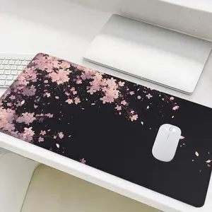 Cherry Blossom Pattern Mouse Pad, Large Desk Mat, Aesthetic Office Desk Accessories, Non-slip Rubber Base Stitched Edge Desk Pad for Laptop