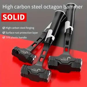 High Carbon Steel Octagonal Hammer - Heavy-Duty Solid Wall Demolition Tool - Ergonomic TPR Handle with Rust Protection Layer