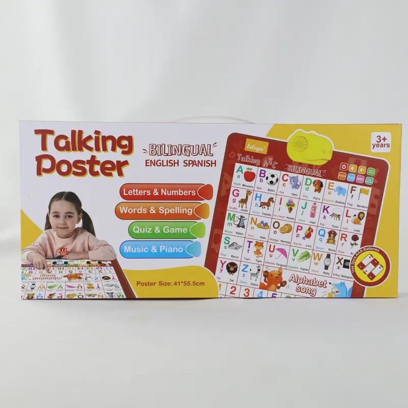 Bilingual Talking Wall Chart for Kids – English & Spanish Learning Poster with Songs, ABCs, Numbers, Animal words & Piano – Interactive Educational Toy for Toddlers 1-6 – No Screen, Battery Powered classroom use Alphabet Preschool 7