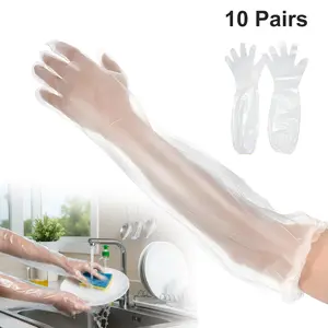 10 Pairs Extra Long Disposable Cleaning Gloves, 23.6inch Elbow Length Plastic Waterproof Sleeve for Kitchen Cooking Household Dishwashing