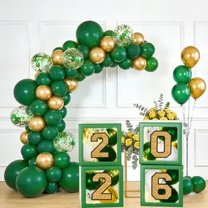 Graduation Decorations 2026 - Green and Gold Graduation Decorations - Set of 4 Balloons Boxes with Letters 2026 GRAD so Proud of You, Congrats Grad Party Decorations for Any Grades QIYANPAX