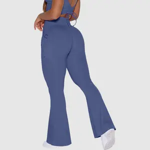 Flamingals High Waisted Hidden Scrunch Flared Yoga Pants With Pockets 31inch, 4-way stretch