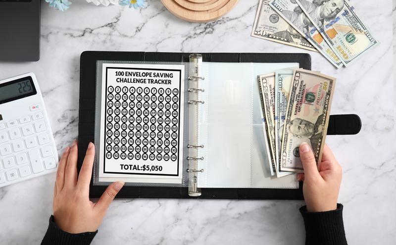 100 Envelopes Money Saving Challenge A5 Money Saving Binder,Budget Binder Savings Challenges Book with Cash Envelopes to Save $5,050,2026 New A5 Budget Planner with Cash Envelopes,Daily Money Management Notebook,Perfect Mother's Day Gift