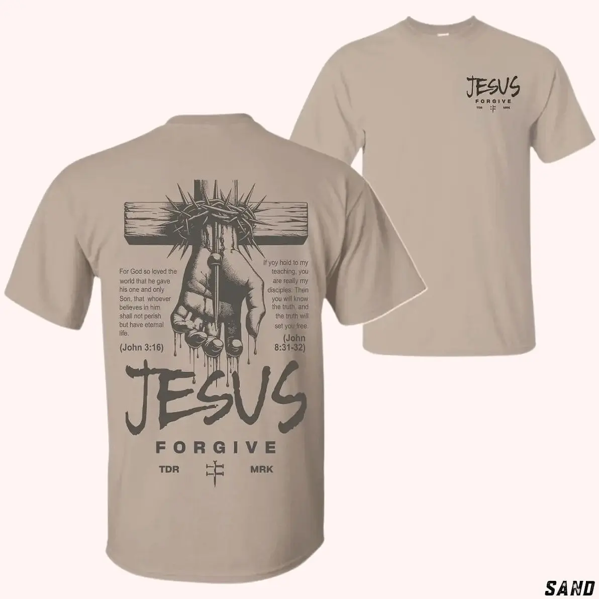 Jesus Forgive - Inspirational Christian Shirt With Bible Verse Message 2 Siđed Tee Pure Cotton Casual Crew Neck Short Sleeve T-Shirt Tops Trendy for Women for Men