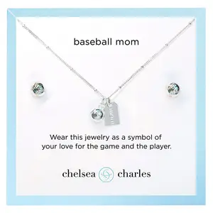 CC Sport Baseball Mom Double Charm Necklace and Earring Gift Set