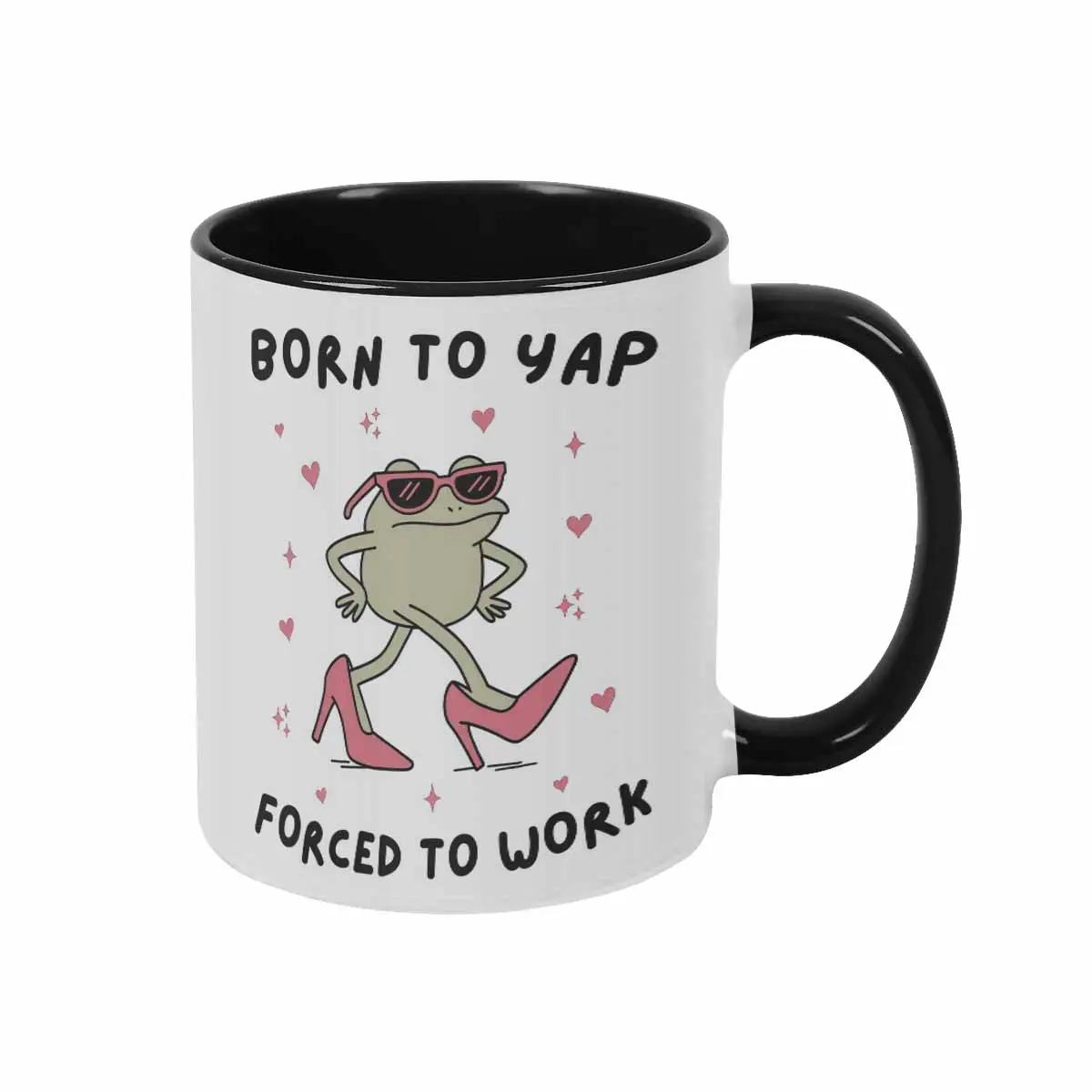 Born To Yap Printed Ceramic Frog Coffee Mug (11oz-15oz) - Ceramic Body, Funny Frog in Sunglasses & Pink Heels, Cute Retro Look, Dishwasher-Washable, With Handle, Comfortable Handle Grip, Halloween Gift for Teachers, Office Desk Use