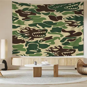 This Camouflage Shark Mouth Print Tapestry Is A Marine Camouflage Green Wall Hanging Suitable for Artistic Home Decor and Living Room Use. It Has A Beautiful Drape and Is Sturdy and Durable.