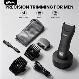 Enssu Patented Nick-Free Body & Ball  Hair Trimmer for Men - Safe Ceramic Blade Groin Groomer, Waterproof Rechargeable Cordless Men's Body Hair Trimmer with Replaceable Heads for Beard, Eyebrow & Daily Use