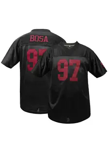 Men's #97 BOSA Vintage American Football Jersey, Breathable Mesh V Neck Pullover, Loose Fit Short Sleeve Sport Top for Training & Games