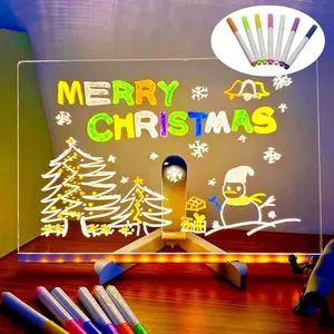 2025 New LED Note Board with Colors, Light Up Acrylic Message Board Light Up Dry Erase Board with Adjustable Stand and 7 Colors Pen, LED Illuminated Drawing Board for Office School Home (15 * 15cm)