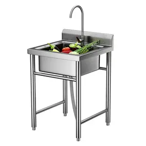 Outdoor Sink, Stainless Steel Utility Sink, Freestanding Commercial Kitchen Single Bowl Sink for Restaurant, Laundry Room, Garage Stainless Steel Utility Sink