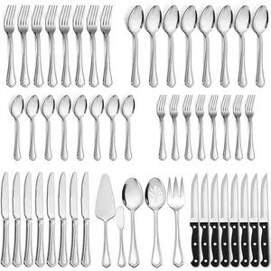 77- Silverware Flatware Set for 12, Plus Steak  and Serving Utensils, Stainless Steel Flatware Cutlery Set, Eating Utensils Tableware with Scalloped Edge, Dishwasher Safe