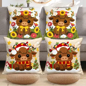 Highland Cow Throw Pillow Covers 18x18 Embroidered Cushion Case Cow Decor Farmhouse Soft Pillowcase for Couch Sofa Bedroom Living Room Home Decor