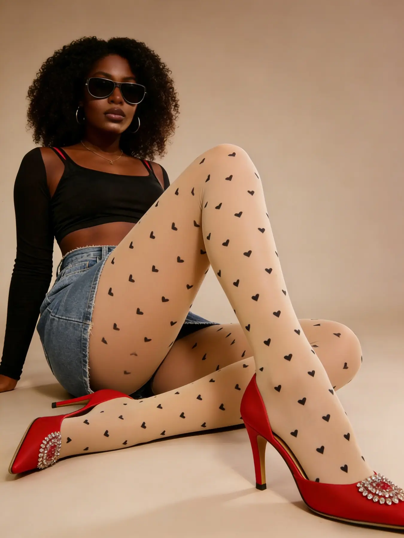 Women’s Sheer Heart Tights, Women Pantyhose, Semi-Transparent & Durable, Designer Love Print Leggings, Spring/summer, Everyday Chic, Date Nights & Party, Fit