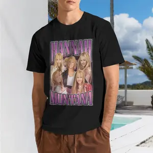 Hannah Montana The Best Popstar Collage Graphic T-Shirt for Men,Cotton Blend Short Sleeve Tee