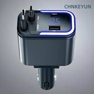 CHNKEYUN 4-in-1 Retractable 120W Max Fast Charge Dual-Port Car Charger - Vehicle Accessories with Retractable Cable for iPhone 15/14/13/12 Pro Max, Galaxy S23, Cars, iPhone Charger, Auto Parts Accessories