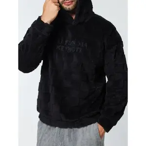 Men's Letter Embroidery Fuzzy Hoodie, Regular Fit Casual Comfy Long Sleeve Hooded Sweatshirt for Fall & Winter, Men's Clothes for Daily Wear