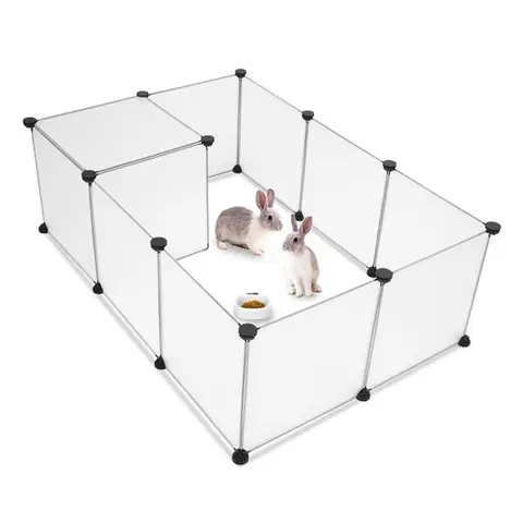 Adjustable Durable Large Portable Plastic DIY Expandable Puppy Exercise Playpen - 12 White Panels Rectangle Enclosure, Easy to Assemble Fence for Hamsters & Small Animals, (28x56x14)" / (71x142x35.5)cm
