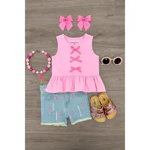 Pink Flamingo Denim Short Set
