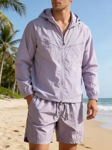 Men's Summer Outdoor Suit, Ice-Cool Skin Jacket & Quick-Dry Shorts, Sun Protection, Running, Fishing, Commuting, Beach Vacation, Camping, Sports Wear Set