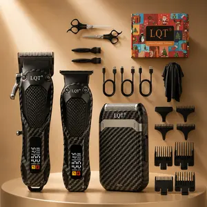 LQT 3-in-1 Professional Men‘s carbon fiber Hair Clippers，Trimmer，Beard Electric Razor，Barber Clipper Set for Men’s Grooming，long battery life，LED display screen，Exquisite Appearance，suitable for home and professional hair salons，exquisite gifts， Clear
