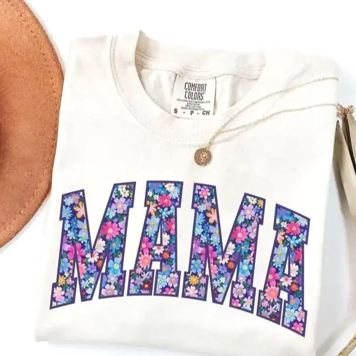 Comfort Colors mama tee with floral design, trendy spring mom shirt, perfect for pregnancy reveal, new moms, and stylish everyday wear, mother's day shirt, mother's day shirt