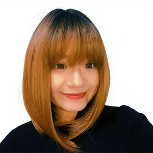 Straight Synthetic Wig - 12-in Ombre Brown Synthetic Glueless Wig with Bangs, Full Machine-Made Fashion Accessory Hair Extension, Synthetic Glueless Wigs, Straight Synthetic Wigs